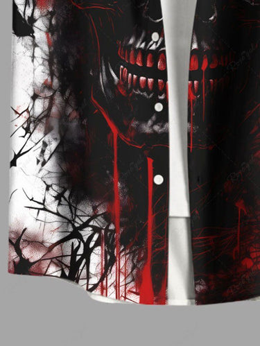 Gothic Plus Size Ink Painting Skull Bloody Print Button Pocket Shirt For Men
