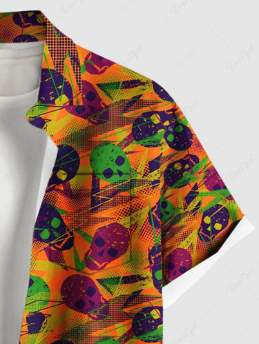 Gothic Plus Size Colorful Skull Lightning Print Button Pocket Shirt For Men