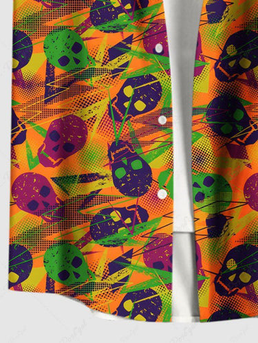 Gothic Plus Size Colorful Skull Lightning Print Button Pocket Shirt For Men