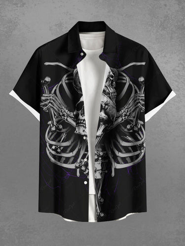 Gothic Plus Size Skeleton Print Button Pocket Shirt For Men