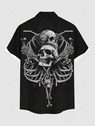 Gothic Plus Size Skeleton Print Button Pocket Shirt For Men