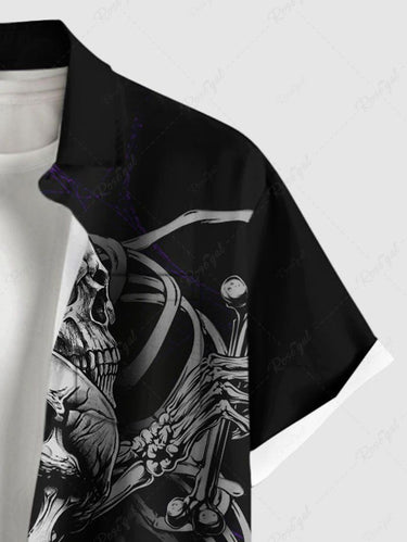 Gothic Plus Size Skeleton Print Button Pocket Shirt For Men
