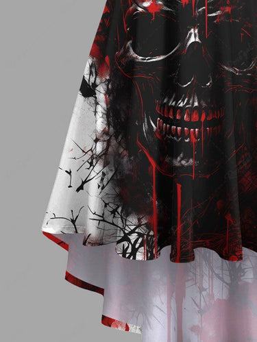 Gothic Plus Size Ink Painting Skull Bloody Print High Low Asymmetric Cami Dress