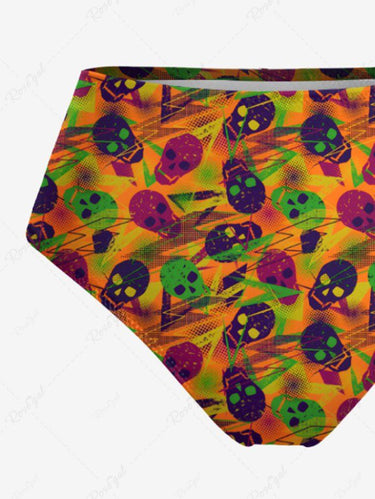 Gothic Colorful Skull Lightning Print Lace Up Tankini Swimsuit (Adjustable Shoulder Strap)