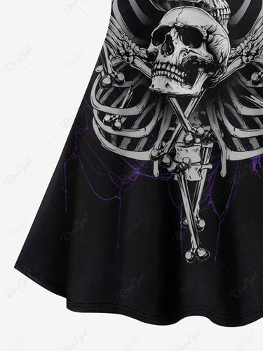 Gothic Plus Size Skeleton Print Crisscross Strappy A Line Cami Dress