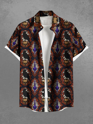 Gothic Plus Size Skull Crow Print Button Pocket Shirt For Men