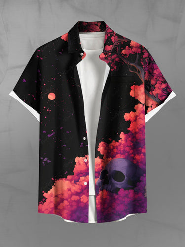 Gothic Plus Size Skull Tree Galaxy Print Button Pocket Shirt For Men