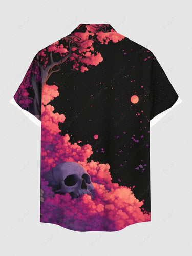 Gothic Plus Size Skull Tree Galaxy Print Button Pocket Shirt For Men