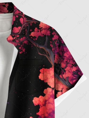 Gothic Plus Size Skull Tree Galaxy Print Button Pocket Shirt For Men