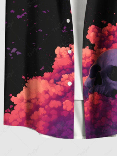 Gothic Plus Size Skull Tree Galaxy Print Button Pocket Shirt For Men