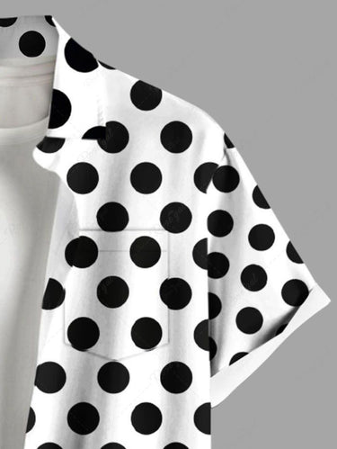 Gothic Plus Size Polka Dot Two Tone Print Button Pocket Shirt For Men