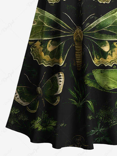Gothic Plus Size Ombre Butterfly Print Cold Shoulder Crisscross A Line Maxi Dress