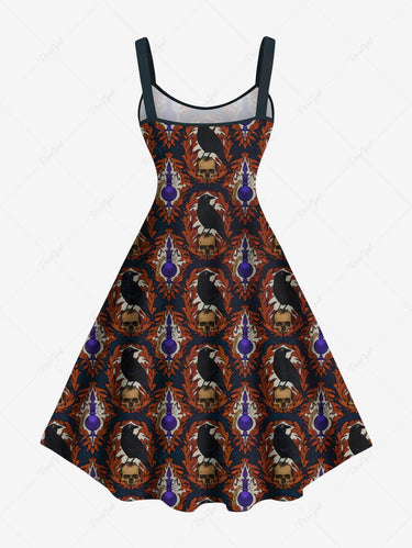 Gothic Plus Size Skull Crow Print A Line Tank Dress