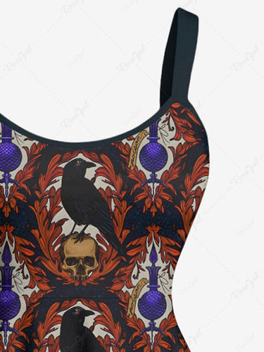 Gothic Plus Size Skull Crow Print A Line Tank Dress