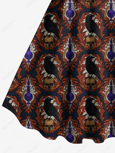 Gothic Plus Size Skull Crow Print A Line Tank Dress