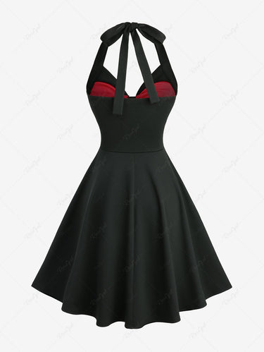 Gothic Grommet Lace-up Bowknot Panel Skulls Lace Halter Dress