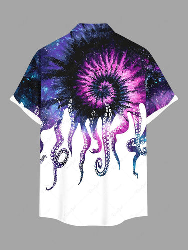 Gothic Plus Size Colorful Ombre Spiral Octopus Print Hawaii Button Pocket Shirt For Men