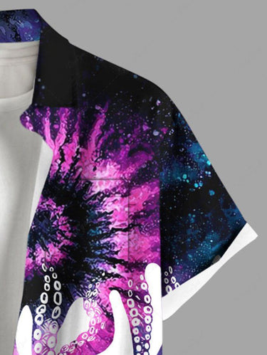 Gothic Plus Size Colorful Ombre Spiral Octopus Print Hawaii Button Pocket Shirt For Men