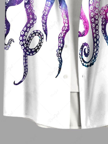 Gothic Plus Size Colorful Ombre Spiral Octopus Print Hawaii Button Pocket Shirt For Men