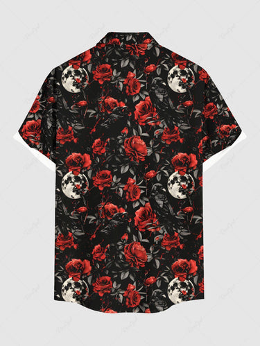 Gothic Plus Size Moon Floral Leaves Print Button Pocket Shirt For Men