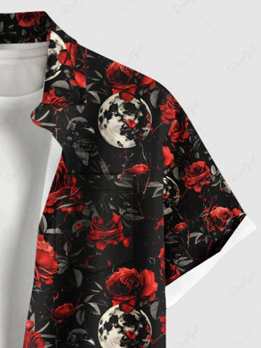 Gothic Plus Size Moon Floral Leaves Print Button Pocket Shirt For Men