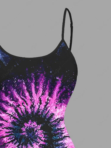 Gothic Plus Size Colorful Ombre Spiral Octopus Print Hawaii High Low Asymmetric Cami Dress