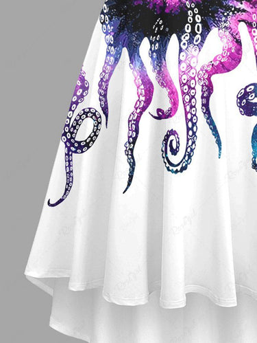 Gothic Plus Size Colorful Ombre Spiral Octopus Print Hawaii High Low Asymmetric Cami Dress