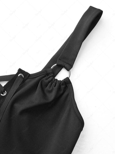 Grommets Lace Up Solid Color Fitted Tank Dress