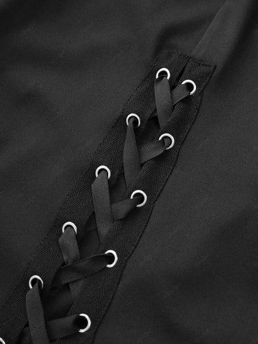 Grommets Lace Up Solid Color Fitted Tank Dress