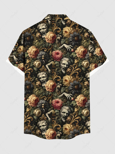 Gothic Plus Size Zombies Flowers Print Button Pocket Shirt For Men