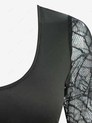 Gothic Spider Web Flare Sleeve Lace Up M-Slit Midi Dress