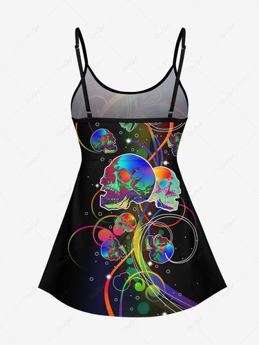 Gothic Colorful Ombre Skull Bubble Curve Print Tankini Top(Adjustable Shoulder Strap)