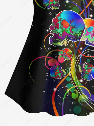 Gothic Colorful Ombre Skull Bubble Curve Print Tankini Top(Adjustable Shoulder Strap)