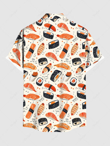 Gothic Plus Size Sushi Salmon Print Button Pocket Shirt For Men