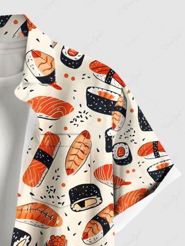 Gothic Plus Size Sushi Salmon Print Button Pocket Shirt For Men