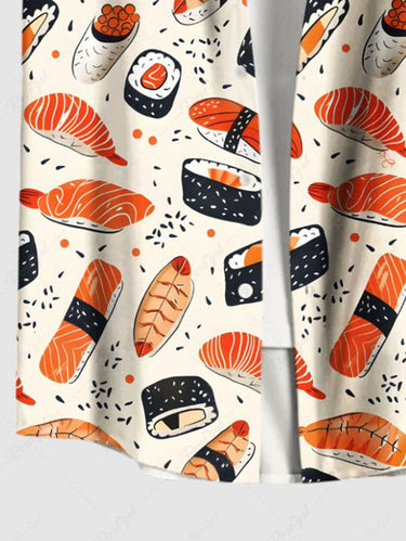 Gothic Plus Size Sushi Salmon Print Button Pocket Shirt For Men