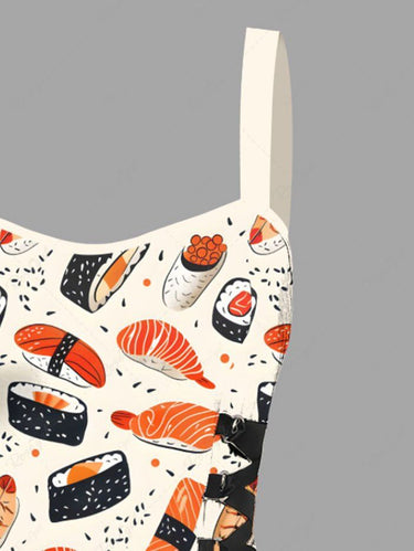 Gothic Sushi Salmon Print Lace Up A Line Tank Dress