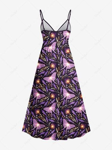 Gothic Plus Size Glitter Butterfly Flower Print Surplice A Line Cami Dress