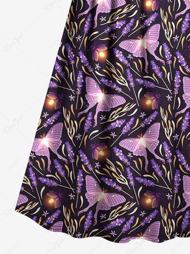 Gothic Plus Size Glitter Butterfly Flower Print Surplice A Line Cami Dress