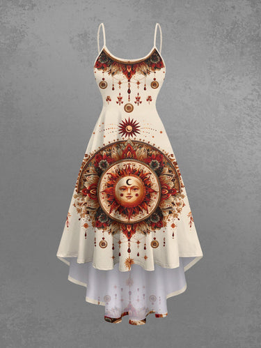 Gothic Plus Size Sun Moon Dreamcatcher Flower Print High Low Asymmetric Cami Dress