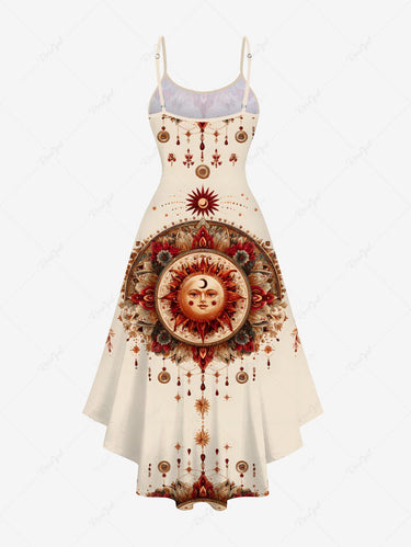 Gothic Plus Size Sun Moon Dreamcatcher Flower Print High Low Asymmetric Cami Dress