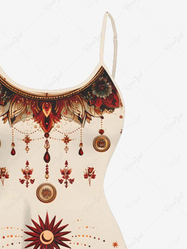 Gothic Plus Size Sun Moon Dreamcatcher Flower Print High Low Asymmetric Cami Dress