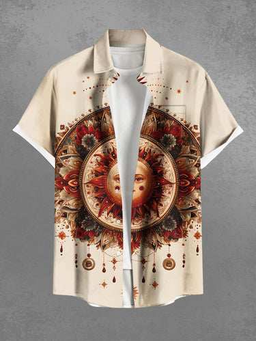 Gothic Plus Size Sun Moon Dreamcatcher Flower Print Button Pocket Shirt For Men