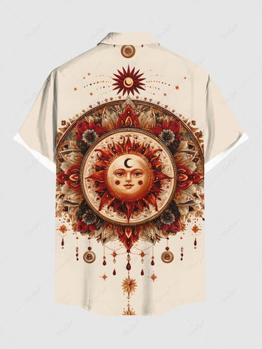 Gothic Plus Size Sun Moon Dreamcatcher Flower Print Button Pocket Shirt For Men