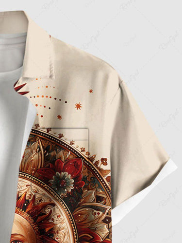 Gothic Plus Size Sun Moon Dreamcatcher Flower Print Button Pocket Shirt For Men
