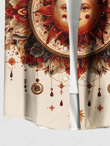 Gothic Plus Size Sun Moon Dreamcatcher Flower Print Button Pocket Shirt For Men