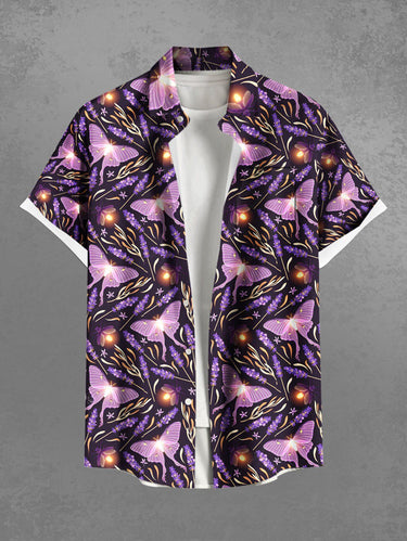 Gothic Plus Size Glitter Butterfly Flower Print Button Pocket Shirt For Men