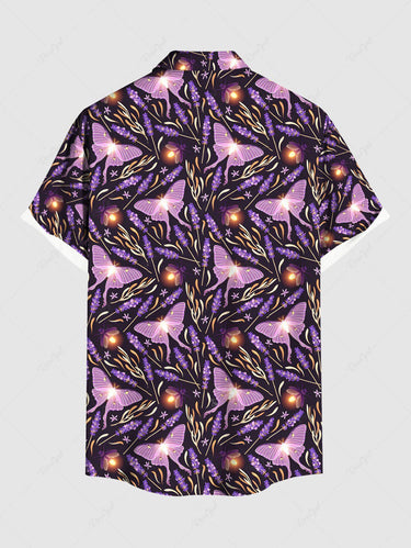 Gothic Plus Size Glitter Butterfly Flower Print Button Pocket Shirt For Men