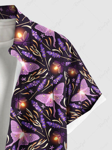 Gothic Plus Size Glitter Butterfly Flower Print Button Pocket Shirt For Men