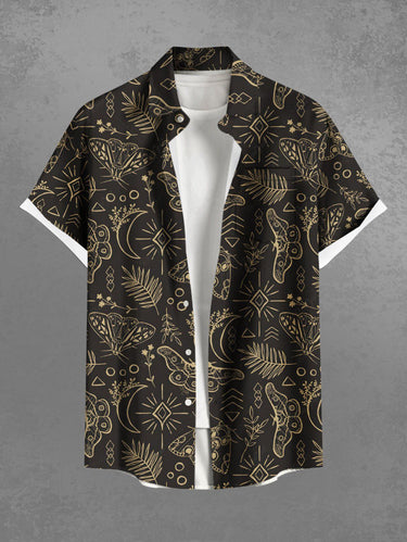 Gothic Plus Size Feather Butterfly Moon Print Button Pocket Shirt For Men
